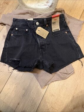 Levi's 501 Black Denim Cutoff Shorts with Raw Hem